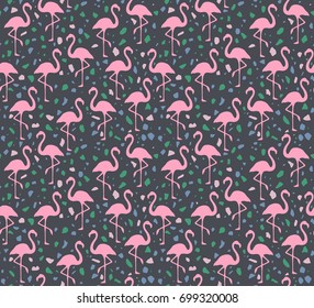 Terrazzo Flamingo Pattern. Endless Background. 