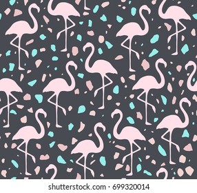 Terrazzo Flamingo Pattern. Endless Background. 