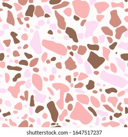 El suelo de Terrazzo está recubierto en tonos rosa pastel. Fondo vectorial de la planta italiana de estilo veneciano. Textura de granito en un estilo moderno.