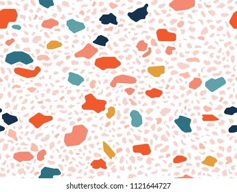 Terrazzo floor marble seamless hand crafted pattern. Traditional venetian material.Granite and quartz rocks and sprinkles mixed on polished surface.Abstract vector background for architecture designs