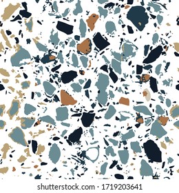 Terrazzo floor marble seamless hand crafted pattern. Traditional venetian material.Granite and quartz rocks and sprinkles mixed on polished surface.Abstract vector background for architecture designs