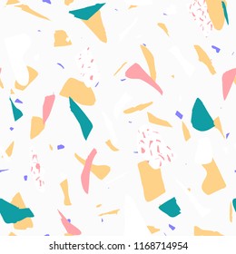 Terrazzo floor marble seamless pattern Mixed granite and quartz rocks and sprinkles Abstract vector background for print home decor, interior, architecture designs, fabric, textile, paper, wrapping