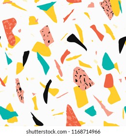 Terrazzo floor marble seamless pattern Mixed granite and quartz rocks and sprinkles Abstract vector background for print home decor, interior, architecture designs, fabric, textile, paper, wrapping