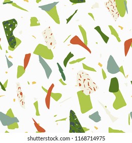 Terrazzo floor marble seamless pattern Mixed granite and quartz rocks and sprinkles Abstract vector background for print home decor, interior, architecture designs, fabric, textile, paper, wrapping