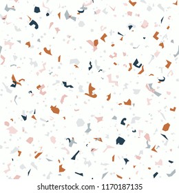 Terrazzo floor marble seamless pattern Mixed granite and quartz rocks and sprinkles Abstract vector background for print home decor, interior, architecture designs, fabric, textile, paper, wrapping