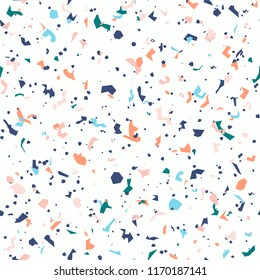Terrazzo floor marble seamless pattern Mixed granite and quartz rocks and sprinkles Abstract vector background for print home decor, interior, architecture designs, fabric, textile, paper, wrapping
