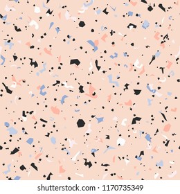 Terrazzo floor marble seamless pattern Mixed granite and quartz rocks and sprinkles Abstract vector background for print home decor, interior, architecture designs, fabric, textile, paper, wrapping