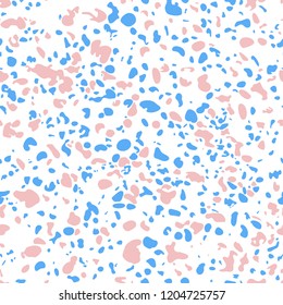 Terrazzo floor marble seamless pattern,blue, pink and white.Traditional venetian material.Granite and quartz rocks mixed on polished surface.Abstract vector background for architecture designs