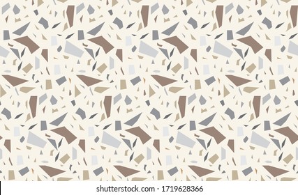 Tapa abstracta de suelo de terrazo artesanado sin fisuras. Arrojar textura geométrica de mosaico para simular granito. Baldosas de pavimento de piedra fondo interminable Ilustración vectorial