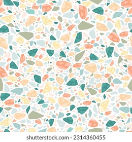 Terrazzo Floor tiles pattern, Modern Terrazzo floor granite stone pattern in pastel colors, Pastel Terrazzo texture floor composed of natural stone, gemstone, marble and glass for interior design.