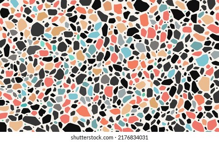 Terrazzo floor vector seamless pattern. Mosaic stone pool texture. Antique style cement tile. Colorful granite fabric textile. Wrapping paper, gift wrap. Marble and glass rocks banner. Wallpaper wall