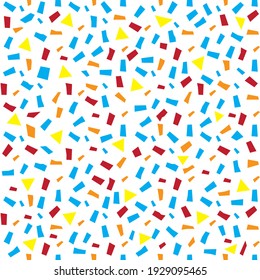 Terrazzo flooring. Abstract seamless pattern with chaotic colored geometric forms on white background. Vector illustration texture design for print on floor, wall, tile or textile. Repeated backdrop