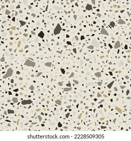 Terrazzo flooring, abstract seamless stone background. Modern natural mosaic flooring with random pattern. Small multi-colored stones laid in tiles. Terrazzo style for interior design. Vector texture.