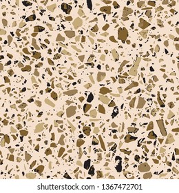 Terrazzo flooring beige seamless pattern. Abstract background. Marble texture. Tiles illustration. Modern surface. Natural stone - Vector