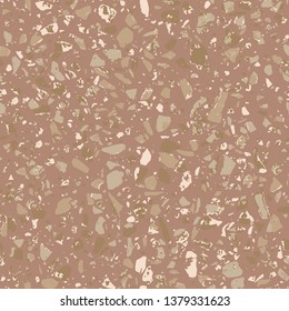 Terrazzo flooring beige seamless pattern. Abstract background. Marble texture. Tiles illustration. Modern surface. Natural stone - Vector