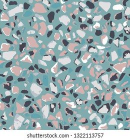 Terrazzo flooring, blue seamless pattern background texture. Abstract vector design for print on floor, wall, tile or textile.