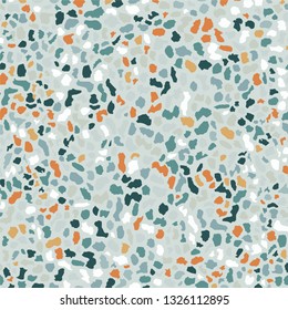Terrazzo flooring, blue seamless pattern background texture. Abstract vector design for print on floor, wall, tile or textile