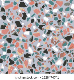Terrazzo flooring, blue seamless pattern background texture. Abstract vector design for print on floor, wall, tile or textile.