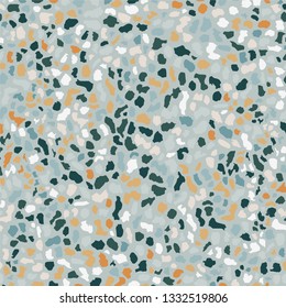 Terrazzo flooring, blue seamless pattern background texture. Abstract vector design for print on floor, wall, tile or textile