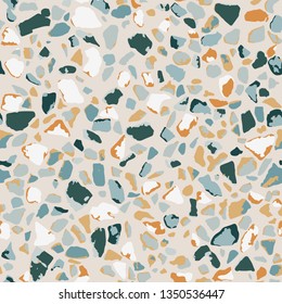 Terrazzo flooring, blue seamless pattern background texture. Abstract vector design for print on floor, wall, tile or textile.