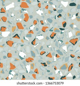 Terrazzo flooring, blue seamless pattern background texture. Abstract vector design for print on floor, wall, tile or textile.