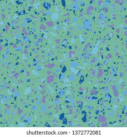 Terrazzo flooring blue seamless pattern. Abstract background. Marble texture. Tiles illustration. Colored modern surface. Natural stone - Vector