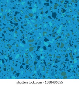 Terrazzo flooring blue seamless pattern. Abstract background. Marble texture. Tiles illustration. Colored modern surface. Natural stone - Vector