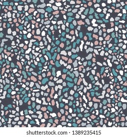 Terrazzo flooring, blue seamless pattern background texture. Abstract vector design for print on floor, wall, tile or textile