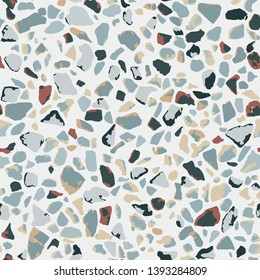 Terrazzo flooring, blue seamless pattern background texture. Abstract vector design for print on floor, wall, tile or textile.