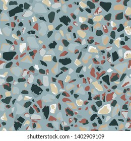 Terrazzo flooring, blue seamless pattern background texture. Abstract vector design for print on floor, wall, tile or textile