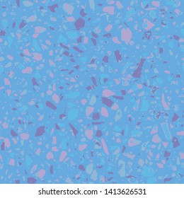 Terrazzo flooring blue seamless pattern. Abstract background. Marble texture. Tiles illustration. Colored modern surface. Natural stone - Vector