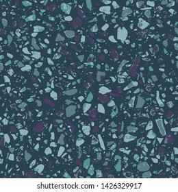 Terrazzo flooring blue seamless pattern. Abstract background. Marble texture. Tiles illustration. Colored modern surface. Natural stone - Vector