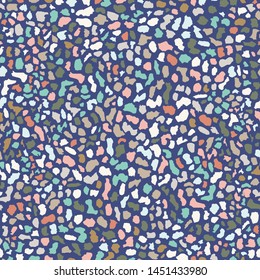 Terrazzo flooring, blue seamless pattern background texture. Abstract vector design for print on floor, wall, tile or textile