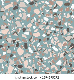 Terrazzo flooring, blue seamless pattern background texture. Abstract vector design for print on floor, wall, tile or textile.