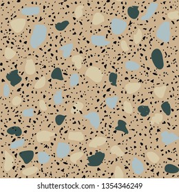 Terrazzo flooring brown seamless pattern. Abstract background. Marble texture. Tiles illustration. Multicolored modern surface. Natural stone - Vector