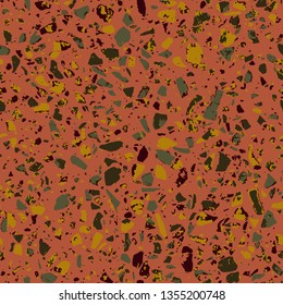 Terrazzo flooring brown seamless pattern. Abstract background. Marble texture. Tiles illustration. Colored modern surface. Natural stone - Vector