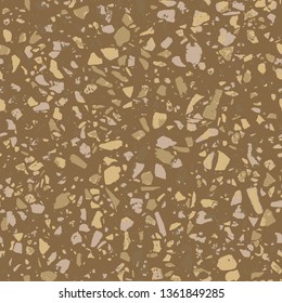 Terrazzo flooring brown seamless pattern. Abstract background. Marble texture. Tiles illustration. Colored modern surface. Natural stone - Vector