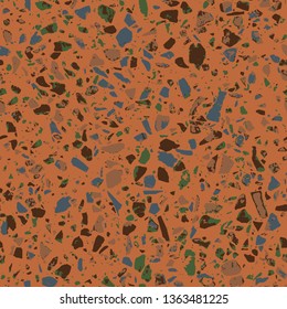 Terrazzo flooring brown seamless pattern. Abstract background. Marble texture. Tiles illustration. Colored modern surface. Natural stone - Vector