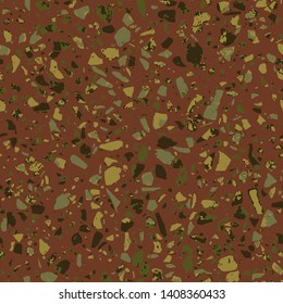Terrazzo flooring brown seamless pattern. Abstract background. Marble texture. Tiles illustration. Colored modern surface. Natural stone - Vector
