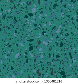 Terrazzo flooring cyan seamless pattern. Abstract background. Marble texture. Tiles illustration. Colored modern surface. Natural stone - Vector
