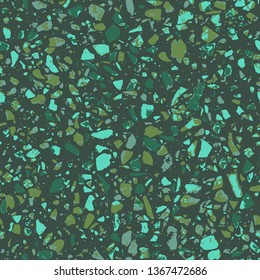 Terrazzo flooring cyan seamless pattern. Abstract background. Marble texture. Tiles illustration. Colored modern surface. Natural stone - Vector