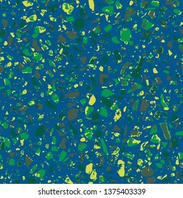 Terrazzo flooring cyan seamless pattern. Abstract background. Marble texture. Tiles illustration. Colored modern surface. Natural stone - Vector