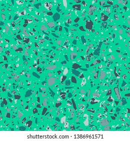 Terrazzo flooring cyan seamless pattern. Abstract background. Marble texture. Tiles illustration. Colored modern surface. Natural stone - Vector