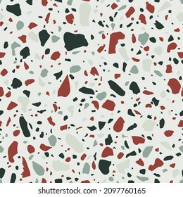 Terrazzo flooring. Granito tiles of recycled glass, natural stone, quartz, marble chips, cement and concrete. Art deco and modern design. Kitchen vintage surfaces. Abstract seamless pattern. Vector