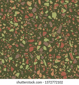 Terrazzo flooring green seamless pattern. Abstract background. Marble texture. Tiles illustration. Modern surface. Natural stone - Vector