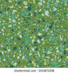 Terrazzo flooring green seamless pattern. Abstract background. Marble texture. Tiles illustration. Colored modern surface. Natural stone - Vector