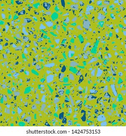 Terrazzo flooring green seamless pattern. Abstract background. Marble texture. Tiles illustration. Colored modern surface. Natural stone - Vector