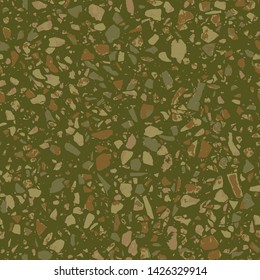Terrazzo flooring green seamless pattern. Abstract background. Marble texture. Tiles illustration. Colored modern surface. Natural stone - Vector
