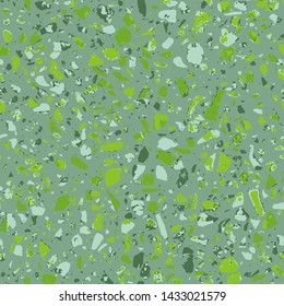 Terrazzo flooring green seamless pattern. Abstract background. Marble texture. Tiles illustration. Colored modern surface. Natural stone - Vector