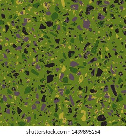 Terrazzo flooring green seamless pattern. Abstract background. Marble texture. Tiles illustration. Colored modern surface. Natural stone - Vector